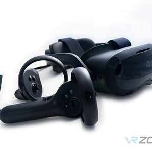 HTC Vive Focus 3 headset and controllers in a white background for sale at VR Zone in Adelaide Australia