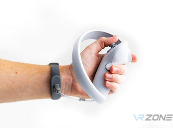 Man holding a magnetic hand strap for Pico 4 and other controllers in white background for sale at VR Zone in Adelaide Australia