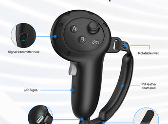 Meta Quest 3 controllers silicone and PU leather covers in black with detailed description for sale at VR Zone in Adelaide Australia