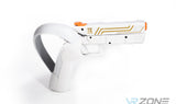 Pico 4 Pistol grip with controller attached to it to play games such as Pistol Whip in white background for sale at VR Zone in Adelaide Australia