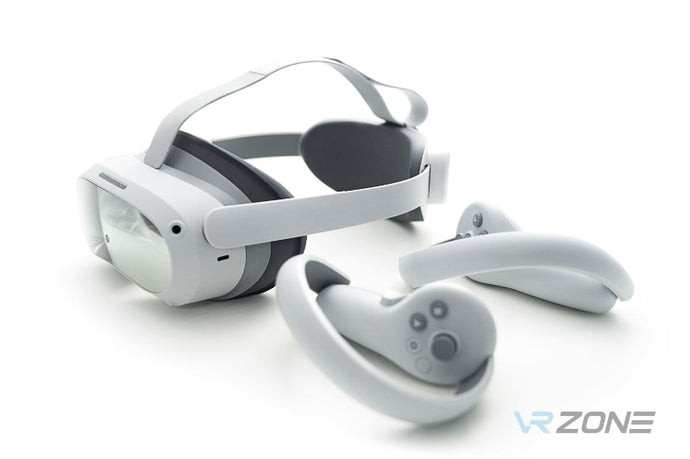 Pico 4 Enterprise Edition 256Gb headset and controllers in a white background for sale at VR Zone in Adelaide Australia