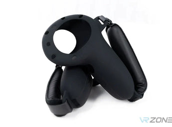 Meta Quest 3 controllers silicone and PU leather covers in black in a white background for sale at VR Zone in Adelaide Australia